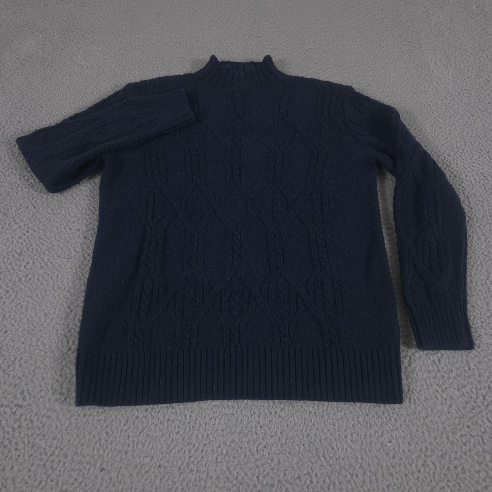 Banana Republic Sweater Womens S‎ Navy Cable Mockneck Cotton Blend Tunic Knit